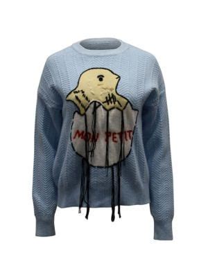 Gucci Gucci Crop Sweater With Chick Egg In Light Blue Mohair 